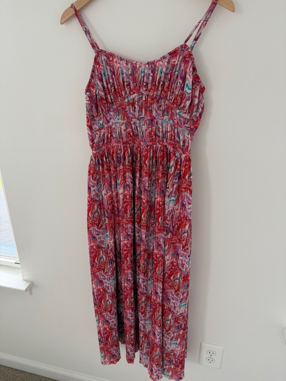 Forever 21 Red Marble Print Maxi Dress with Pink and Teal Accents Size Medium